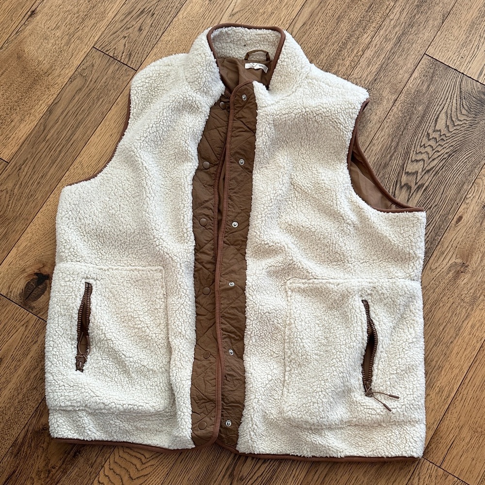 Maurices Cream and Brown Sherpa Vest